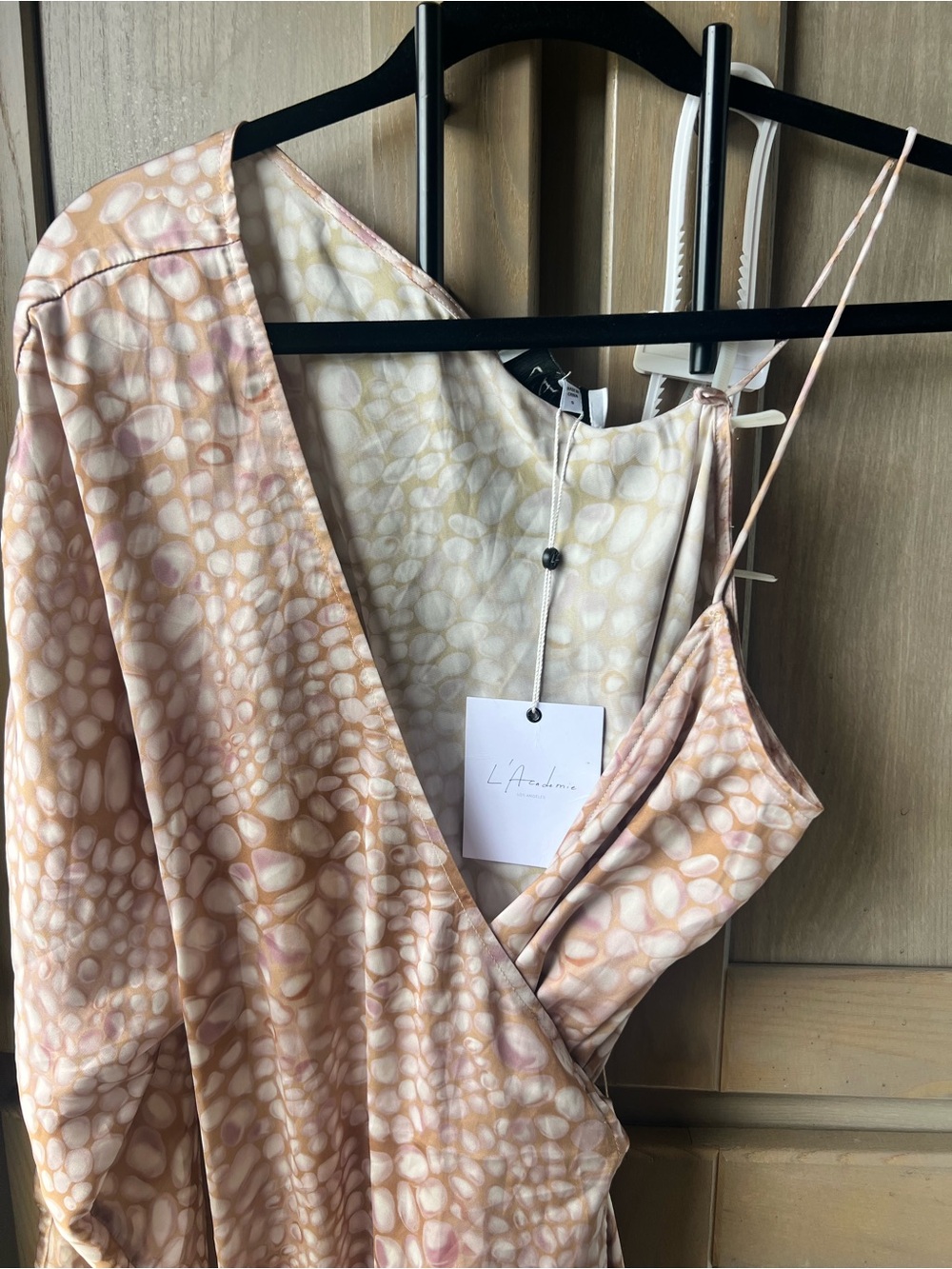 L'Academie One-Shoulder Dress in Blush Beige Print Size Small - Picture 2 of 10